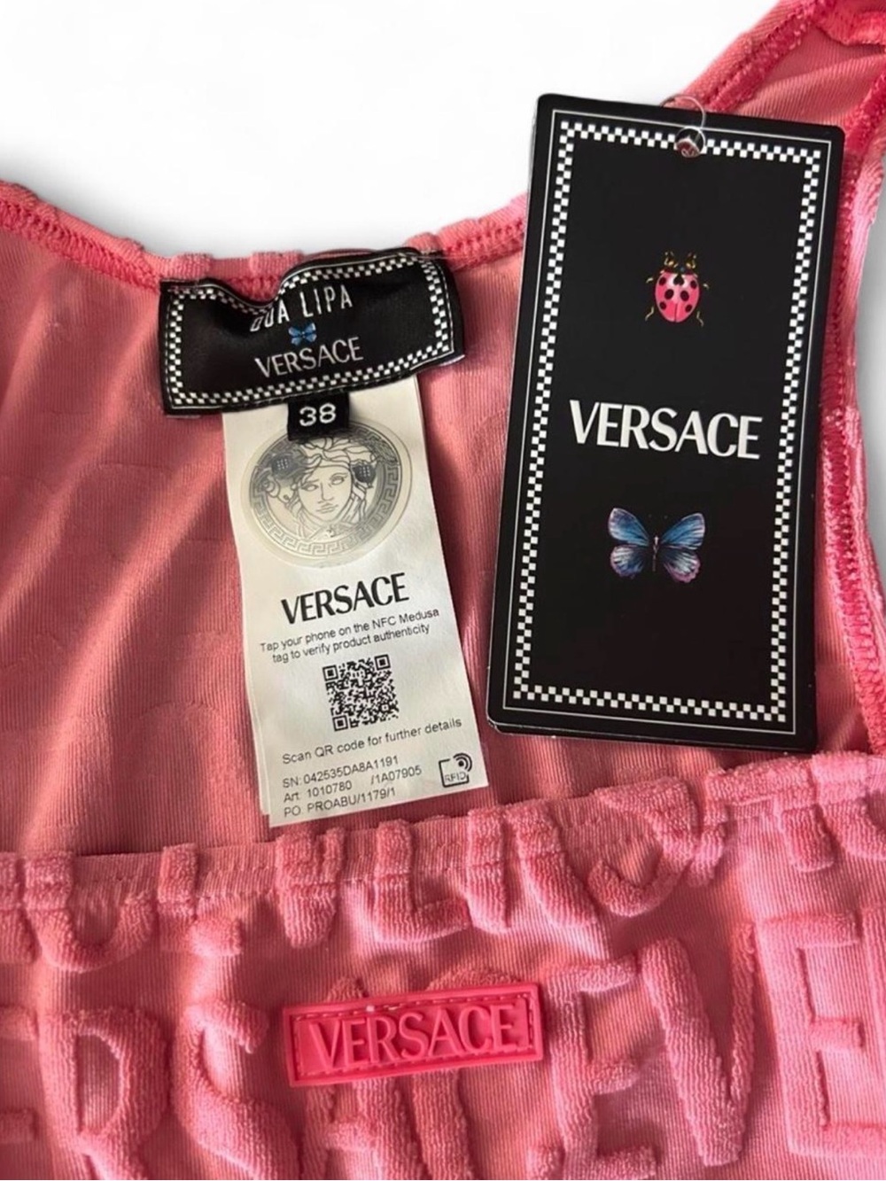 VERSACE X DUA LIPA PINK MONOGRAM TERRY MINI DRESS SIZE 38 US Small - Picture 3 of 7